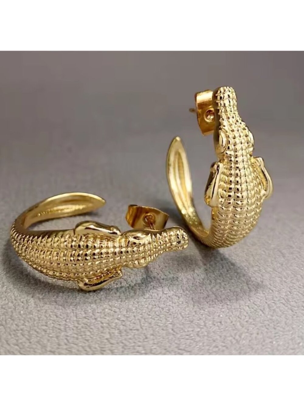 Gold Crocodile Hoop Earrings Bold Statement